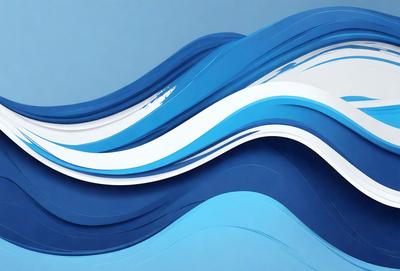 The primary subject of the image is a large, blue wave. The wave is depicted in a digital art style, with a blue and white color scheme. The setting is a blue background, which complements the vibrant colors of the wave. The overall atmosphere of the image is dynamic and energetic, as the wave appears to be crashing or breaking.