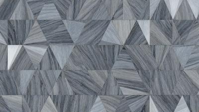 The primary subject of the image is a patterned tile floor. The setting is a room with a gray and white color scheme. The visual style is a combination of digital art and illustration, creating a unique and intricate design. The colors and mood of the image are predominantly gray and white, giving it a clean and modern appearance.