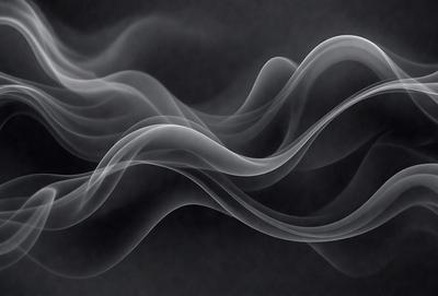 The primary subject of the image is a smoke trail, which appears as a series of swirls and curves. The setting is a dark background, which contrasts with the smoke trail, creating a dramatic visual effect. The visual style is a combination of photo and digital art, as the smoke trail is captured in a photograph while the overall composition and lighting suggest a digital artwork. The colors and mood of the image are predominantly dark, with the smoke trail being the main focus and creating a sense of movement and dynamism.