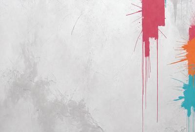 The primary subject of the image is a red splash of paint on a white wall. The setting is a room with a white wall, and the visual style appears to be a combination of a photo and digital art. The dominant colors are red and white, creating a bold and striking visual effect.