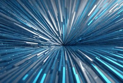 The primary subject of the image is a blue and white light pattern, which appears to be a digital art or illustration. The setting is a blue background, and the visual style is a combination of digital art and light patterns. The colors and mood of the image are predominantly blue and white, creating a sense of depth and a futuristic atmosphere.