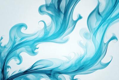 The primary subject of the image is a blue and white smoke-like pattern, which appears to be a digital art or illustration. The setting is a white background, and the visual style gives the impression of a painting or drawing. The dominant colors in the image are blue and white, creating a calm and serene atmosphere.