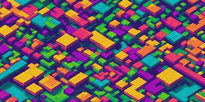 The primary subject of the image is a colorful, abstract pattern made up of various shapes and colors. The setting is a purple background, which contrasts with the vibrant colors of the pattern. The visual style is a combination of digital art and illustration, creating a unique and eye-catching design. The dominant colors are purple, green, and yellow, giving the pattern a lively and energetic atmosphere.