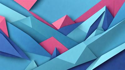 The primary subject of the image is a colorful, geometric design featuring a mix of blue, pink, and purple colors. The design is composed of various shapes and patterns, creating a visually appealing and vibrant scene. The setting is a blue background, which contrasts with the bright colors of the geometric design. The visual style of the image is a combination of digital art and illustration, showcasing the artist's creativity and skill in crafting a visually striking composition. The overall atmosphere of the image