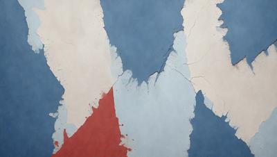 The primary subject of the image is a painting or drawing of a wall with a red, white, and blue color scheme. The setting is a wall with a blue background, and the visual style appears to be a combination of digital art and illustration. The colors and mood of the image are vibrant and lively, with the red, white, and blue colors creating a sense of patriotism or national pride.