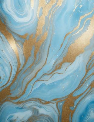The primary subject of the image is a blue and gold marbled wallpaper with a gold and blue swirl pattern. The setting is a room with a blue and gold marbled wallpaper, which creates a unique and elegant atmosphere. The visual style is a combination of digital art and illustration, as the swirl pattern is intricately designed and the colors are vibrant and eye-catching. The dominant colors are blue and gold, with the gold adding a touch of warmth and sophistication to the overall mood