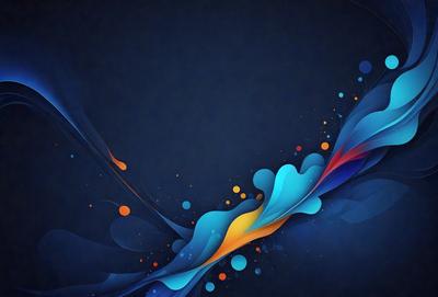 The primary subject of the image is a colorful, abstract design that resembles a painting or a digital artwork. The setting is a blue background, which provides a contrasting color to the vibrant design. The visual style is a combination of digital art and illustration, creating a unique and eye-catching piece. The colors and mood of the image are predominantly blue and orange, giving it a lively and energetic atmosphere.