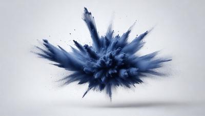 The primary subject of the image is a blue explosion, which appears to be a digital art or illustration. The setting is a white background, and the visual style gives the impression of a painting or a graphic design. The dominant colors in the image are blue and white, creating a sense of energy and movement.