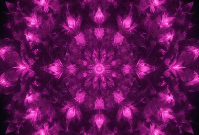 The primary subject of the image is a purple and pink floral pattern. The setting is a purple background, and the visual style is a digital art or illustration. The dominant colors in the image are purple and pink, creating a calm and serene atmosphere.