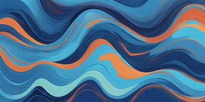 The primary subject of the image is a blue and orange wave pattern. The setting is a blue background, and the visual style appears to be a digital art or illustration. The dominant colors are blue and orange, creating a vibrant and energetic atmosphere.
