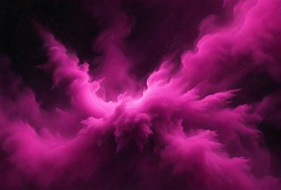 The primary subject of the image is a pink, purple, and white cloud. The cloud is the main object, scene, or focus of the image. The setting or background consists of a dark, possibly black, sky. The visual style of the image is a digital art or illustration, as it appears to be a computer-generated or digitally created image. The colors and mood of the image are predominantly pink, purple, and white, creating a vibrant and lively atmosphere.