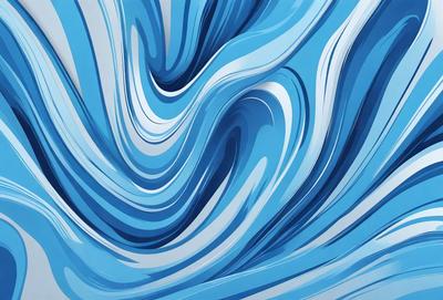 The primary subject of the image is a blue and white ocean wave. The setting is the ocean, with the wave being the main focus of the image. The visual style is a digital art or illustration, as the wave is depicted in a detailed and artistic manner. The dominant colors are blue and white, creating a serene and calming atmosphere.