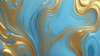 The primary subject of the image is a blue and gold swirling pattern, which appears to be a painting or a digital artwork. The setting is a blue background, and the visual style suggests that it is a digital art or a painting. The dominant colors in the image are blue and gold, creating a vibrant and lively atmosphere.