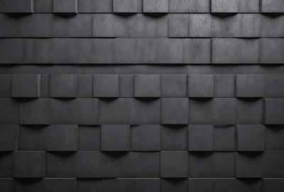 The primary subject of the image is a black brick wall. The setting is a dark room, and the visual style is a close-up of the brick wall. The colors and mood of the image are predominantly dark and moody, with the black brick wall being the main focus.