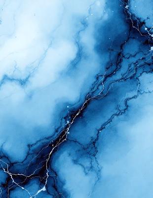 The primary subject of the image is a blue and white painting of a cloudy sky. The setting is a blue background, and the visual style appears to be a digital art or illustration. The dominant colors in the painting are blue and white, creating a calm and serene atmosphere.