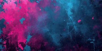 The primary subject of the image is a colorful, abstract painting featuring a mix of pink, blue, and purple hues. The setting is a wall, and the visual style appears to be a combination of digital art and illustration. The painting creates a vibrant and lively atmosphere, with the colors and patterns creating a sense of depth and movement.