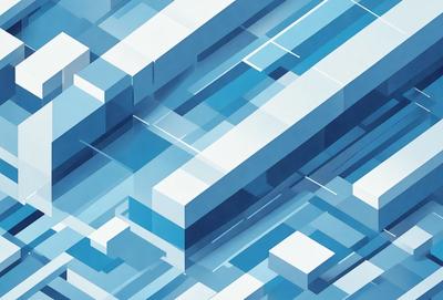 The primary subject of the image is a blue and white geometric pattern. The setting is a blue background, and the visual style is digital art. The dominant colors are blue and white, creating a calm and soothing atmosphere.