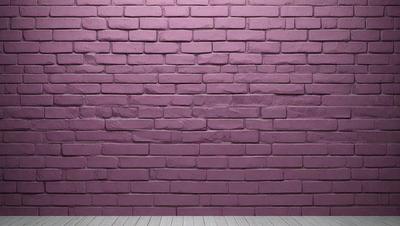 The primary subject of the image is a large brick wall. The setting is a room with a wooden floor. The visual style is a photo of a brick wall. The dominant colors are pink and purple, creating a warm and inviting atmosphere.