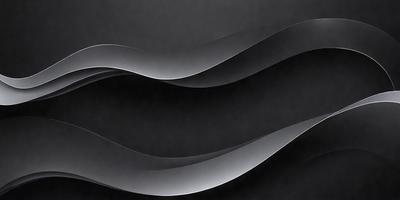 The primary subject of the image is a large, curved, and flowing piece of artwork, possibly a sculpture or a painting. The setting is a black background, which emphasizes the artwork and creates a striking contrast. The visual style appears to be a combination of digital art and illustration, as the artwork seems to be a blend of organic and geometric shapes. The colors and mood of the image are predominantly dark and dramatic, with the artwork standing out against the black background.