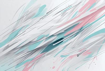 The primary subject of the image is a large, colorful painting or drawing. The setting is a white wall, and the visual style appears to be a combination of digital art and illustration. The colors and mood of the image are vibrant and lively, with a mix of pink, blue, and green hues. The painting or drawing features a variety of shapes and patterns, creating a dynamic and engaging visual experience.