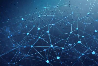 The primary subject of the image is a complex network of interconnected blue circles. The setting is a dark blue background, which contrasts with the bright blue circles. The visual style is a digital art or illustration, as the circles are arranged in a visually appealing manner. The overall atmosphere is one of intricacy and depth, as the circles are interconnected in a seemingly endless pattern.