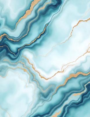 The primary subject of the image is a blue and gold marbled stone. The setting is a blue and white marbled stone wall, which serves as the background. The visual style is a close-up of the marbled stone, showcasing its intricate patterns and colors. The dominant colors are blue and gold, creating a sense of luxury and elegance.