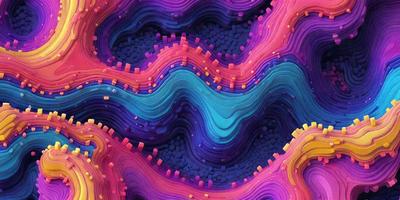The primary subject of the image is a vibrant, colorful, and abstract artwork. The setting is a three-dimensional, colorful, and textured surface, which adds to the visual style. The artwork appears to be a digital creation, possibly a pattern or a drawing, with a mix of colors that create a lively and energetic atmosphere.