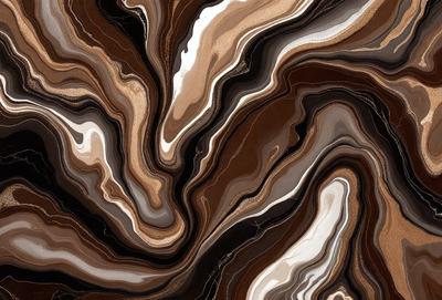 The primary subject of the image is a close-up of a marbled stone surface. The setting is a natural environment, possibly a rock formation or a stone wall. The visual style is a combination of a photo and a digital art, as the image appears to be a close-up of a natural stone surface. The colors and mood of the image are predominantly brown and earthy, giving it a natural and textured appearance.