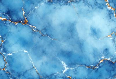 The primary subject of the image is a blue marble wall with a cracked pattern. The setting is a room with a blue marble wall as the main focus. The visual style is a painting, which gives the image a unique and artistic appearance. The dominant colors are blue and white, creating a calm and serene atmosphere.
