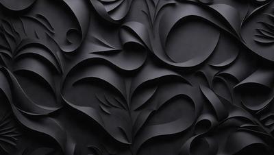 The primary subject of the image is a black and white patterned wallpaper. The setting is a black background, which emphasizes the pattern and design of the wallpaper. The visual style is a close-up of the wallpaper, showcasing its intricate details. The colors and mood of the image are predominantly black and white, giving it a classic and elegant appearance.