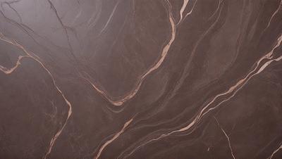The primary subject of the image is a marble countertop with a brown and white pattern. The setting is a kitchen, and the visual style is a close-up of the countertop. The colors and mood of the image are warm and natural, with the brown and white marble creating a sense of elegance and sophistication.
