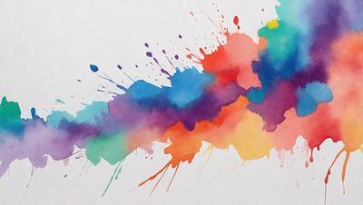 The primary subject of the image is a painting or drawing of a colorful splash, featuring a mix of colors such as blue, purple, orange, and yellow. The setting is a white background, which provides a clean and uncluttered appearance. The visual style is a combination of artistic expression and digital art, as the colors and patterns are created using a computer or digital medium. The overall atmosphere of the image is vibrant, lively, and energetic, as the colors and patterns create a sense of movement