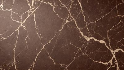 The primary subject of the image is a close-up of a marble wall with a brown and black color scheme. The setting is a room with a brown leather wall, which adds to the overall atmosphere. The visual style is a realistic representation of the marble wall, showcasing its texture and patterns.
