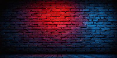 The primary subject of the image is a brick wall with a red and blue color scheme. The setting is a brick wall, and the visual style is a photo. The dominant colors are red and blue, creating a vibrant and energetic atmosphere.