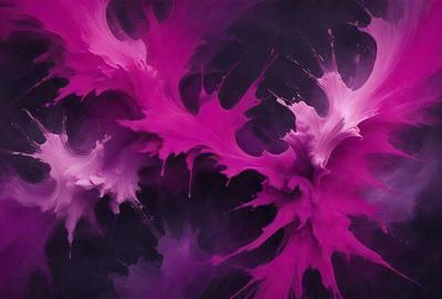 The primary subject of the image is a painting of a purple flower. The setting is a black background, which contrasts with the purple flower. The visual style is a painting, and the dominant colors are purple and black. The overall atmosphere of the painting is artistic and visually appealing.