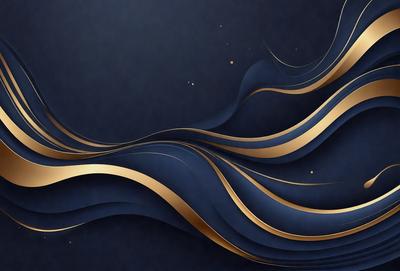 The primary subject of the image is a blue and gold swirl pattern. The setting is a dark blue background, which contrasts with the gold and blue swirls. The visual style is a digital art or illustration, creating a dynamic and visually appealing design. The colors and mood of the image are predominantly blue and gold, giving it a sense of elegance and sophistication.