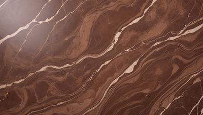 The primary subject of the image is a marble countertop with a brown and white pattern. The setting is a kitchen, and the visual style is a close-up of the countertop. The colors and mood of the image are warm and natural, with the brown and white marble creating a sense of elegance and sophistication.