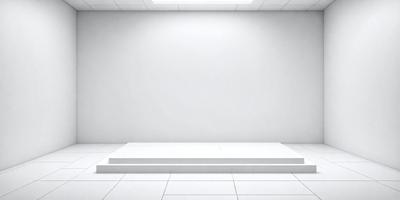 The primary subject of the image is a white wall with a white floor. The setting is a large, empty room with a white background. The visual style is a black and white photo, giving the image a classic and timeless appearance. The colors and mood are predominantly white, creating a clean and minimalist atmosphere.