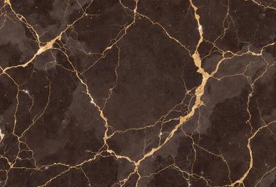 The primary subject of the image is a marble surface with a gold-like pattern. The setting is a room with a dark background, and the visual style appears to be a close-up of the marble surface. The colors and mood of the image are dominated by the gold and dark tones, creating a luxurious and elegant atmosphere.