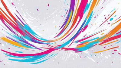The primary subject of the image is a colorful, abstract painting featuring a swirling design. The setting is a white background, which provides a clean and uncluttered appearance. The visual style is a combination of digital art and illustration, creating a vibrant and dynamic scene. The dominant colors in the painting are pink, blue, and yellow, which contribute to a lively and energetic atmosphere.