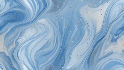 The primary subject of the image is a blue and gold swirling pattern, which appears to be a painting or a digital artwork. The setting is a blue background, and the visual style is a combination of painting and digital art. The dominant colors are blue and gold, creating a sense of depth and richness in the artwork.
