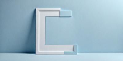 The primary subject of the image is a square-shaped frame, which is white and blue in color. The frame is placed on a blue background, giving it a contrasting appearance. The visual style of the image is a combination of photo and digital art, as it appears to be a photograph of a digital art piece. The colors and mood of the image are predominantly blue, creating a calm and serene atmosphere.