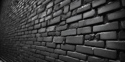 The primary subject of the image is a brick wall. The setting is a dark room, and the visual style is a black and white photo. The colors and mood of the image are predominantly dark and moody, with the brick wall being the main focus.