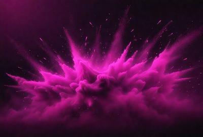 The primary subject of the image is a large, pink, swirling cloud. The cloud is the main focus of the image, and it appears to be a digital art or illustration. The setting is a dark background, which contrasts with the bright pink color of the cloud. The overall atmosphere of the image is dynamic and visually striking.