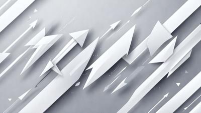 The primary subject of the image is a collection of white arrows, which are the main objects in the scene. The setting is a gray background, which provides a contrasting backdrop for the arrows. The visual style of the image is digital art, as it appears to be a computer-generated or digitally created illustration. The dominant colors in the image are white and gray, creating a clean and minimalist atmosphere.