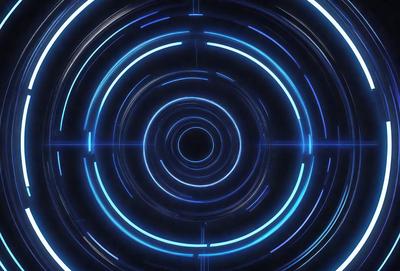 The primary subject of the image is a blue circle with a black center. The setting is a dark background, and the visual style appears to be a digital art or illustration. The dominant colors are blue and black, creating a mood of mystery and intrigue.