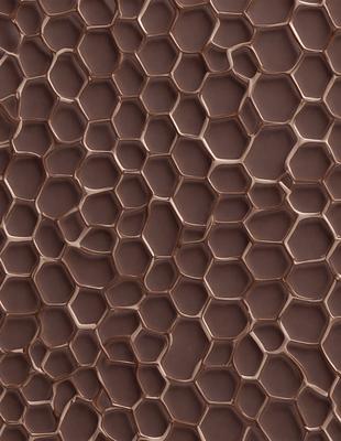The primary subject of the image is a close-up of a brown, textured surface, possibly a wall or a piece of art. The setting appears to be indoors, with the surface being the main focus of the image. The visual style is a close-up, which emphasizes the intricate details of the surface. The colors and mood of the image are warm and earthy, with the brown tones creating a sense of depth and texture.