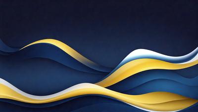 The primary subject of the image is a blue and yellow wave pattern. The setting is a dark blue background, which contrasts with the bright colors of the wave pattern. The visual style is a digital art or illustration, creating a dynamic and vibrant scene. The dominant colors are blue and yellow, with the blue representing the ocean and the yellow representing the wave. The overall atmosphere is energetic and captivating.
