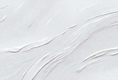 The primary subject of the image is a white wall with a pattern of swirls and waves. The setting is a room with a white background, and the visual style appears to be a combination of a photo and a digital art or illustration. The dominant colors are white and gray, creating a clean and minimalist atmosphere.
