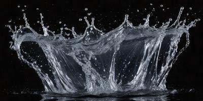 The primary subject of the image is a splash of water, which appears to be a digital art or illustration. The setting is a dark background, and the visual style gives the impression of a water drop or a water splash. The colors and mood of the image are predominantly dark, with the water splash being the main focus.